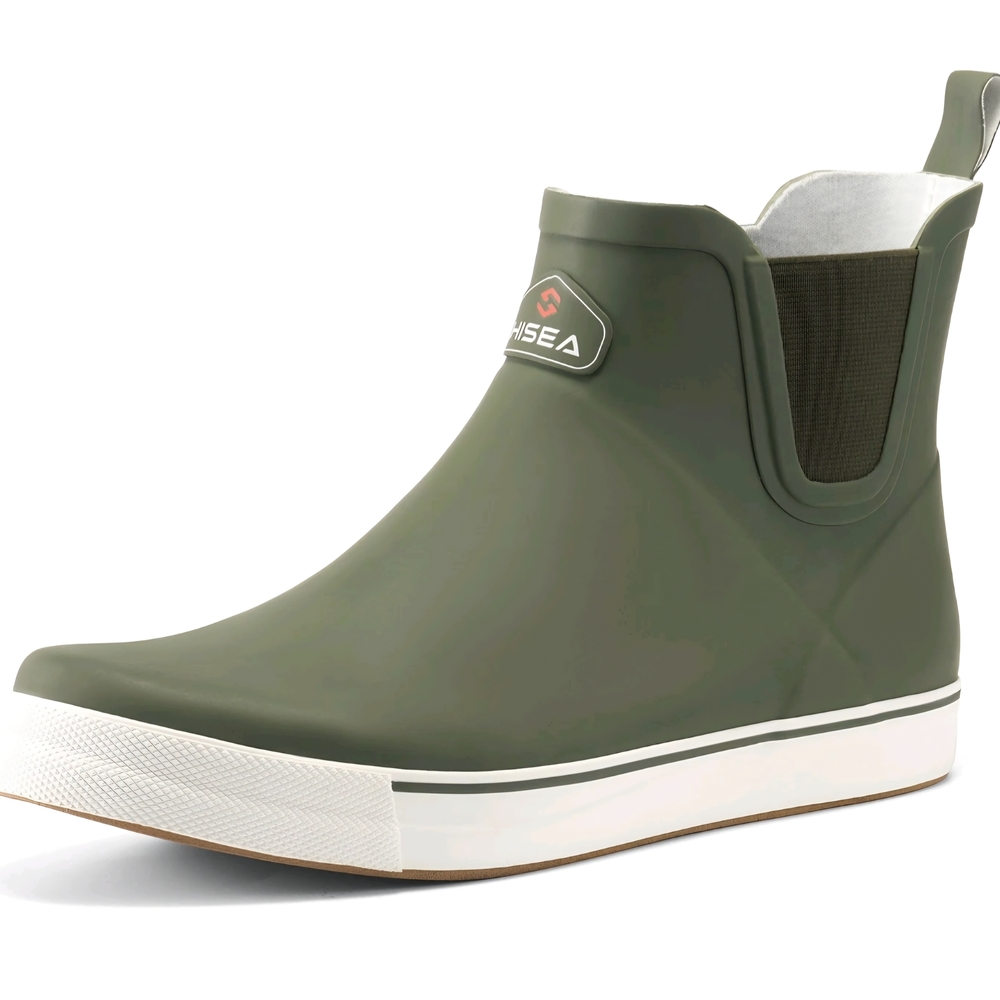 HISEA Men's Deck Boots Ankle Rain Boots Waterproof Rubber Sailing Fishing Boots